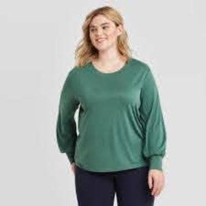 Ava & Viv™ Green Women's Plus Size Long Sleeve Top